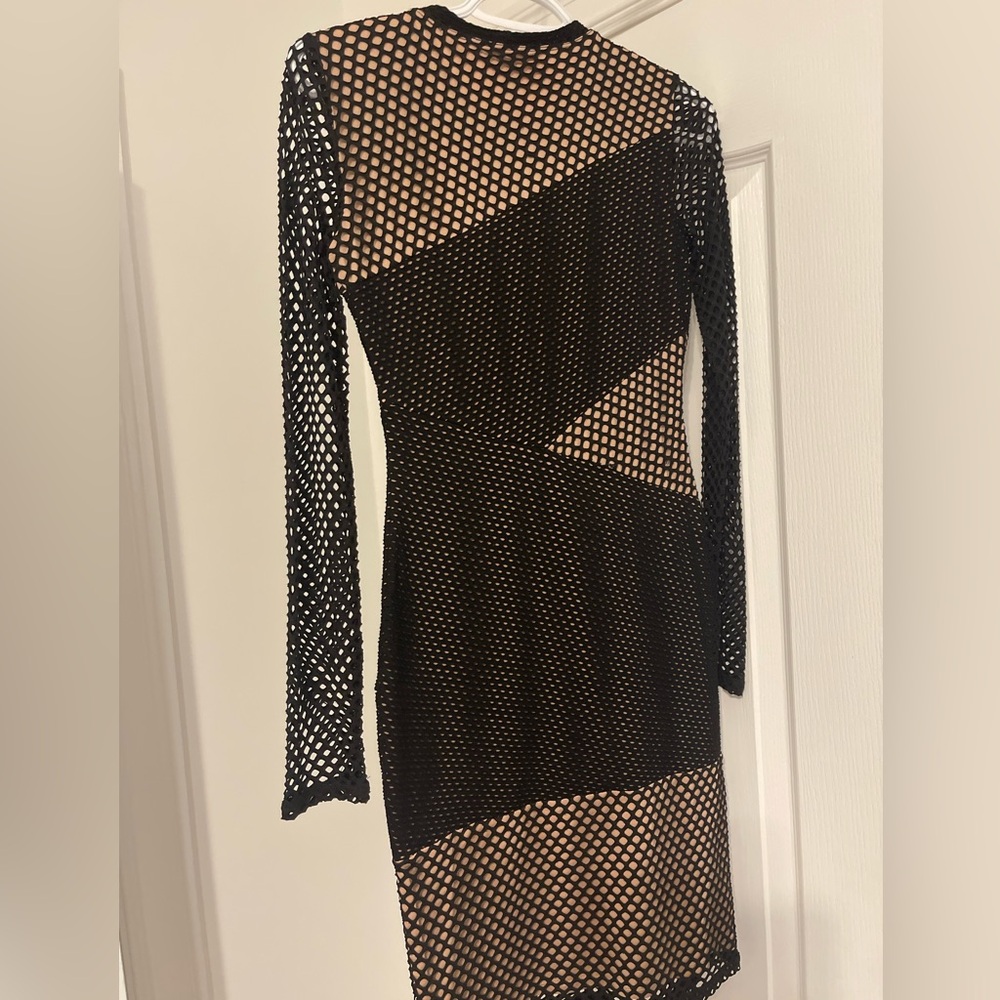 NEW BCBGMAXAZRIA BLACK JORDEN MESH-PANELED DRESS